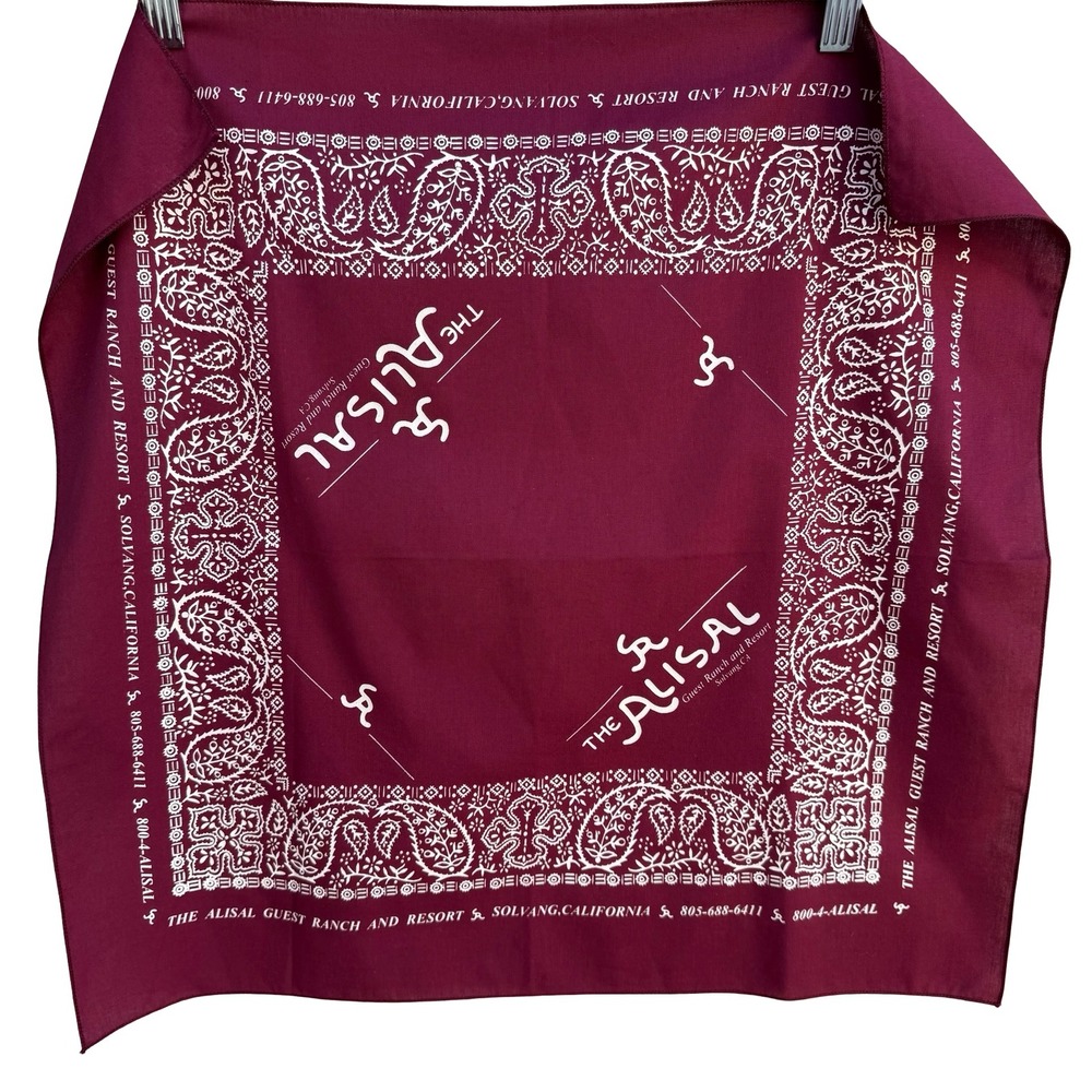 Alisal Ranch Resort Bandana Burgundy Paisley Solvang California Santa Ynez Scarf - Picture 1 of 8